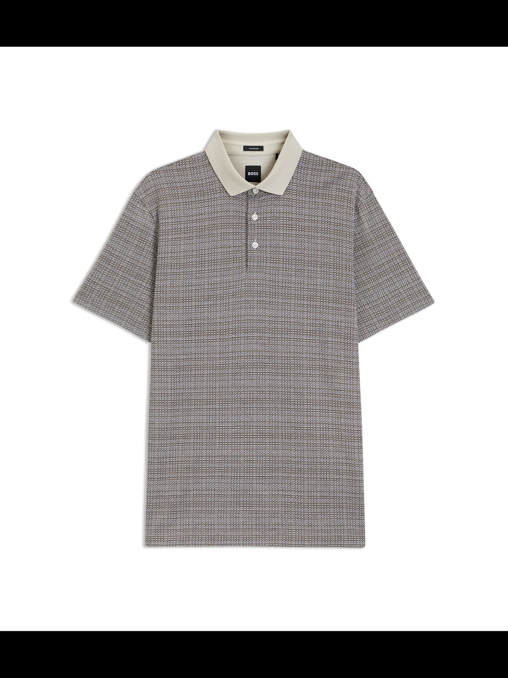 BOSS "H-Parris 102" Grey Grid Pattern Mercerised Cotton Polo Shirt Mens SZ XXL